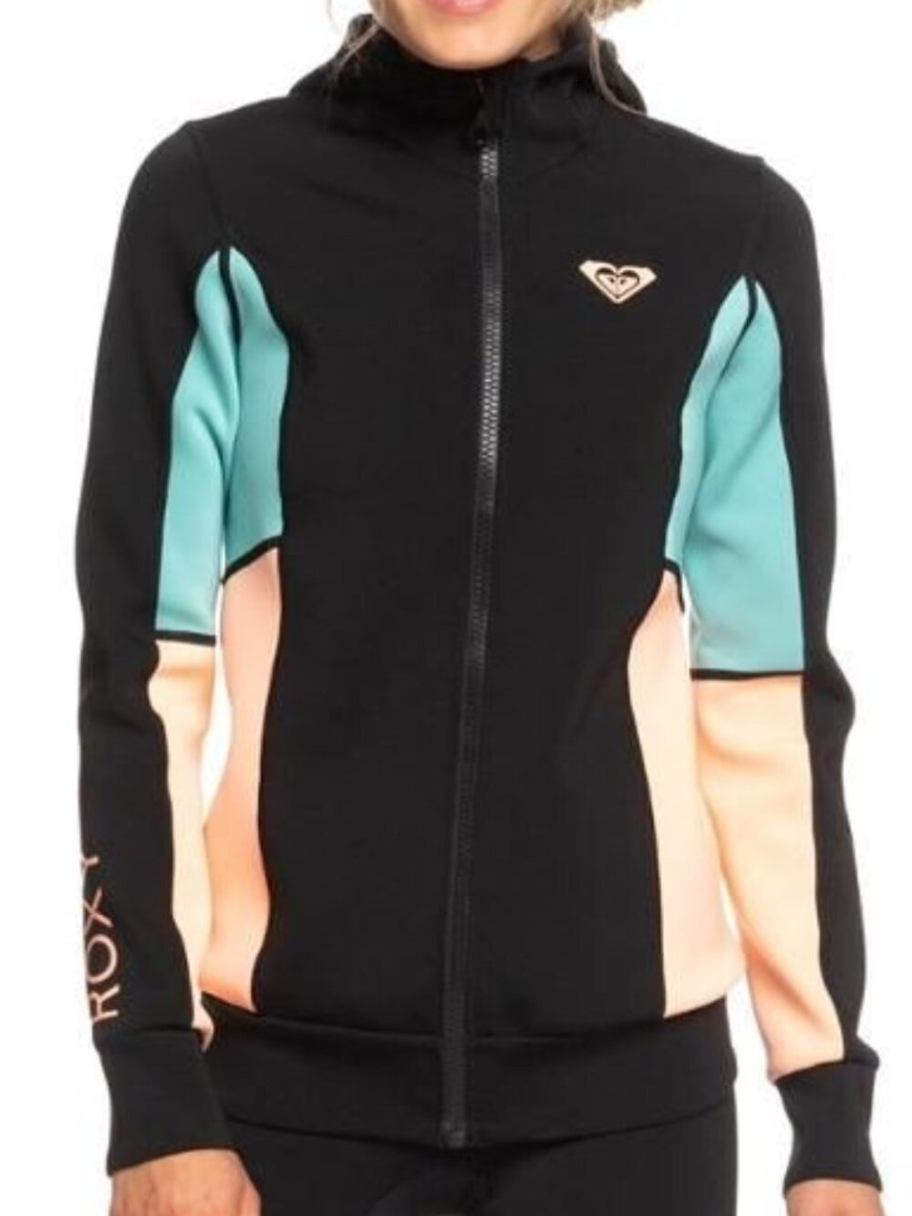 Roxy Syncro 1mm Full-Zip Hoodie Neoprene Wetsuit Jacket - Black/Pink - Size 8